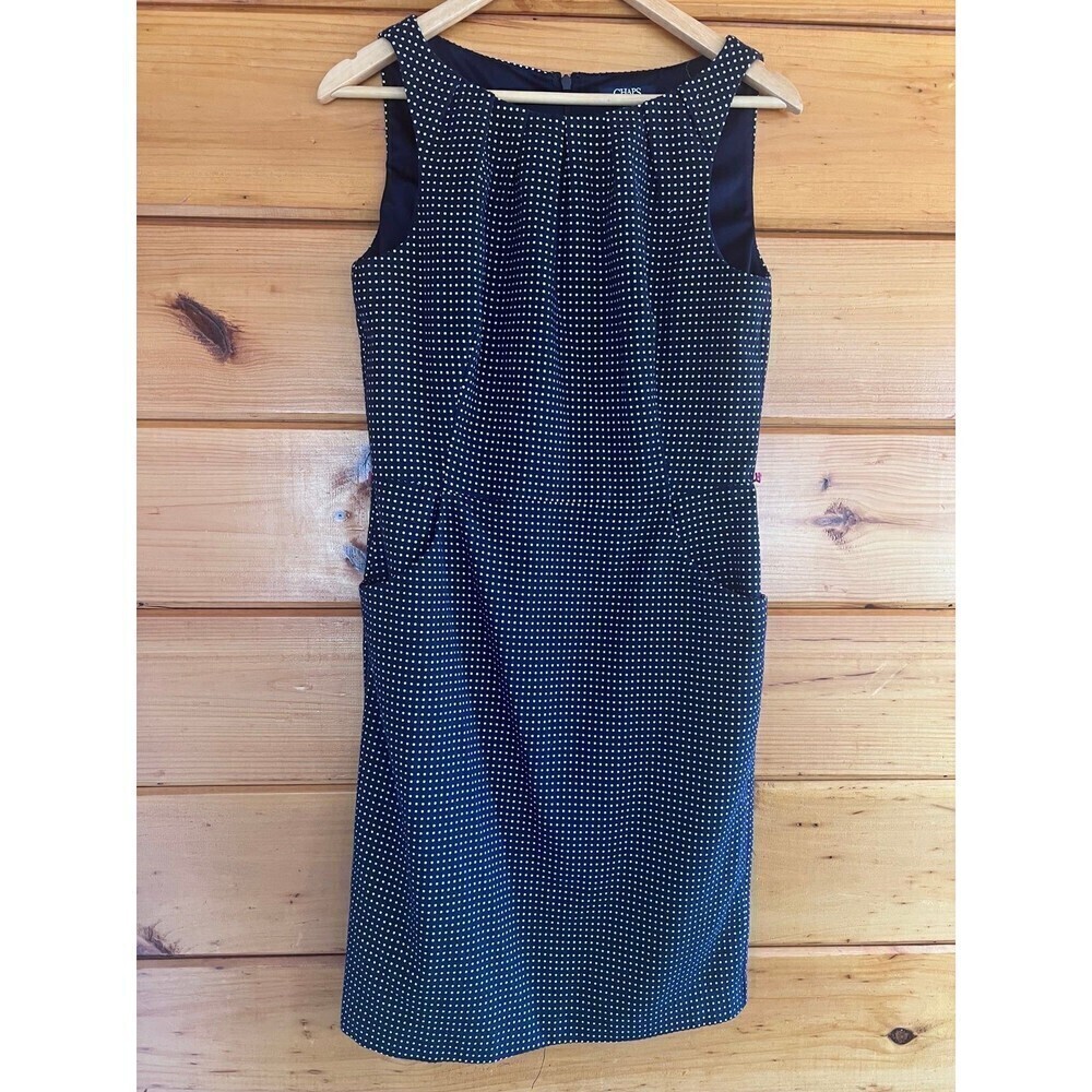 Chaps Womens 10 Navy Blue White  Prints  Sleeveless Dress